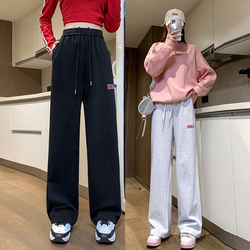 PF29877#大码女装春秋新款卫裤宽松休闲百搭运动裤美式潮牌直筒长裤女裝貨源服裝批發