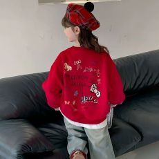 批发<b class='q'>女童</b>加<b class='q'>绒</b>卫衣红色本命年秋冬装2025新款中大儿童一体绒<b class='q'>打底衫</b>年服