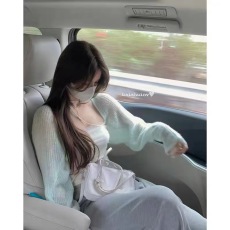 批发白水女 防晒针织开衫女夏季薄款外搭纯欲罩衫肌理感长袖披肩上衣