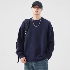 批发实拍圆领纯色针织衫男秋冬季宽松百搭休闲<b class='q'>日系</b><b class='q'>复古</b>毛衣中性款线衣