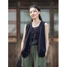 批发2026春季新中式<b class='q'>女装</b>新款复古盘扣外搭背心棉麻无袖上衣开衫小马甲