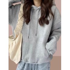 批发100%聚酯纤维320g仿棉华棉 2025春秋纯色连帽套头慵懒风卫衣女