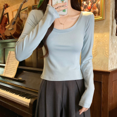 批发实拍1*1螺纹抓毛<b class='q'>长袖</b>t恤女装春秋薄款纯色修身<b class='q'>打底衫</b>圆领韩版上衣