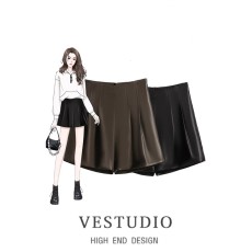 批发品牌折扣冬季大码高腰宽松皮裤女抗皱高腰a字阔腿裤靴裤pu皮短裤