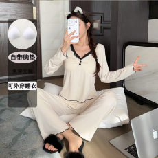 批发带胸垫<b class='q'>睡衣</b>女春秋季<b class='q'>莫代尔</b>长袖长裤2025新款甜美可外穿家居服套装