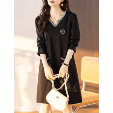 批发限价+12+小视频 气质v领钉珠<b class='q'>连衣裙</b>女春秋洋气裙子欧洲站<b class='q'>大码</b>女装