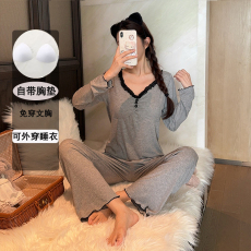 批发带胸垫<b class='q'>睡衣</b>女春秋季<b class='q'>莫代尔</b>长袖长裤2025新款甜美可外穿家居服套装