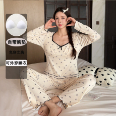 批发带胸垫<b class='q'>睡衣</b>女春秋季<b class='q'>莫代尔</b>长袖长裤2025新款甜美可外穿家居服套装