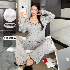 批发带胸垫<b class='q'>睡衣</b>女春秋季<b class='q'>莫代尔</b>长袖长裤2025新款甜美可外穿家居服套装
