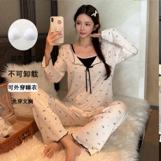 批发带胸垫<b class='q'>睡衣</b>女春秋季<b class='q'>莫代尔</b>长袖长裤2025新款甜美可外穿家居服套装