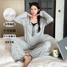 批发带胸垫<b class='q'>睡衣</b>女春秋季<b class='q'>莫代尔</b>长袖长裤2025新款甜美可外穿家居服套装