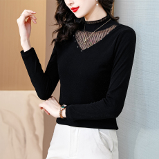 批发2026春季妈妈装网纱蕾丝<b class='q'>打底衫</b>手工钉珠女时尚洋气加绒内搭上衣