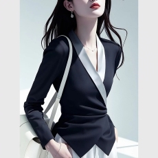 批发有货 2026春秋季新款长袖衬衫独特洋气高级感黑色上衣女修身<b class='q'>T</b><b class='q'>恤</b>