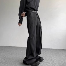 批发秋季小众分割线条解构设计感微喇叭西裤男潮牌网红痞帅直筒休闲裤