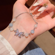 批发轻奢小众高级感抽拉式彩色蝴蝶手链女个性百搭气质手环手饰品