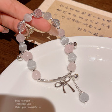批发韩系爆款百搭气质猫眼石串珠手串简约高级感蝴蝶结手链女手饰