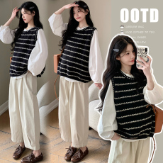 批发实拍 <b class='q'>孕妇</b><b class='q'>春装</b>套装2026年新款潮妈打底衫马甲两件套工装裤套装