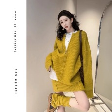 批发韩系chic别致套装女高级毛衣外套一整套ootd穿搭新款针织半身裙潮