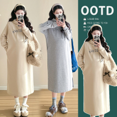 批发实拍2025孕妇时尚大码宽松型卫衣中长款<b class='q'>连衣裙</b>秋季宽松卫衣裙