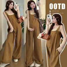 批发实拍  早春款休闲孕妇背带裤+打底蕾丝两件套孕妇装