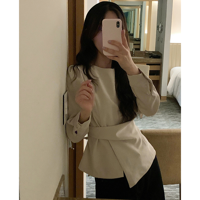 있음 선적 chic 한국 스타일 불규칙 가을 레이스업 풀오버 셔츠