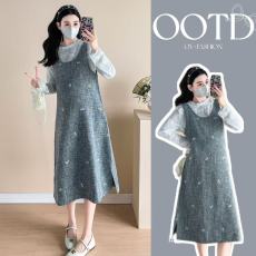 批发大货~新款小香风孕妇装<b class='q'>蕾丝</b>上衣+蝴蝶花刺绣重工<b class='q'>背心裙</b>两件套