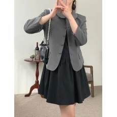 批发chic 韩版春季时尚小众娃娃领单排扣长袖简约百搭西装夹克外套