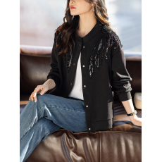 批发限价+12 时尚钉珠拼接黑色外套女春秋季欧货休闲上衣<b class='q'>大码</b>女装