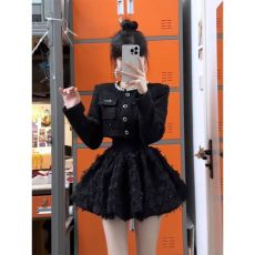 批发富家千金小香风套装女秋冬高级感<b class='q'>气质</b>名媛短外套蓬蓬<b class='q'>连衣裙</b>两件套