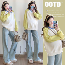 批发实拍~新款孕妇装拼接上衣春装时尚洋气宽松大码百搭长袖T桖