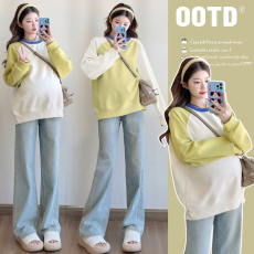 批发实拍~新款孕妇装拼接上衣春装时尚洋气宽松大码百搭长袖T桖