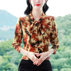 批发实拍2026年春季新款碎花雪纺<b class='q'>衬衫</b>女洋气<b class='q'>长袖</b>飘带<b class='q'>衬衣</b>