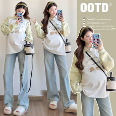 批发实拍~新款孕妇装拼接上衣春装POLO领时尚宽松大码百搭长袖T桖