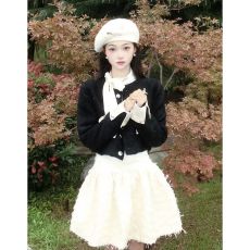 批发富家千金细闪小香风短外套女春秋2026新款缎面蝴蝶结<b class='q'>蓬蓬</b>裙两件套