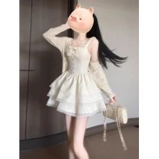 批发法式甜美独特超好看开衫外套<b class='q'>蓬蓬</b>蛋糕<b class='q'>连衣裙</b>两件套小个子春秋穿搭