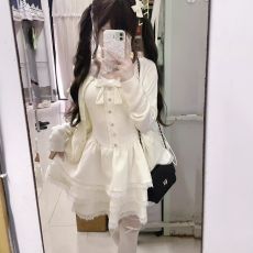 批发法式甜美独特超好看开衫外套<b class='q'>蓬蓬</b>蛋糕<b class='q'>连衣裙</b>两件套小个子春秋穿搭