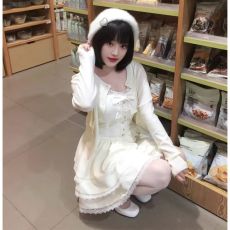 批发法式甜美独特超好看开衫外套<b class='q'>蓬蓬</b>蛋糕<b class='q'>连衣裙</b>两件套小个子春秋穿搭