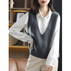 批发马甲女外搭宽松针织背心无袖V领洋气羊绒马夹坎肩