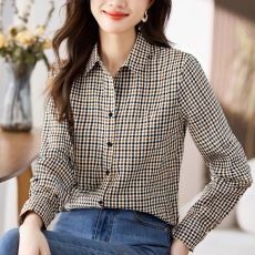 批发实拍洋气秋季新款女装翻领千鸟格<b class='q'>雪纺</b><b class='q'>衫</b>上衣开衫衬衫打底衫衬衣