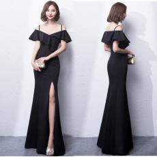 批发宴会晚礼服端庄大气高贵优雅性感开叉长款<b class='q'>一字肩</b>礼服