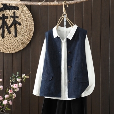 批发日系复古蓝色马甲女春季休闲百搭<b class='q'>牛仔</b><b class='q'>背心</b>马夹外套上衣早春