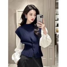 批发蓝色毛衣女款2024<b class='q'>冬</b>季高级感超好看独特漂亮小香风针织上衣套装女