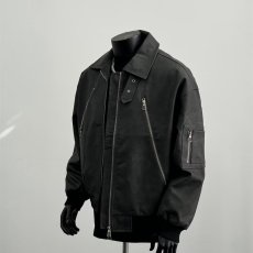 批发美式复古拉链潮牌皮夹克机车服男士秋<b class='q'>冬</b>设计感痞帅宽松外套