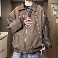 批发<b class='q'>冬</b>季新款翻领皮夹克男潮牌宽松男士休闲宽松情侣皮衣外套