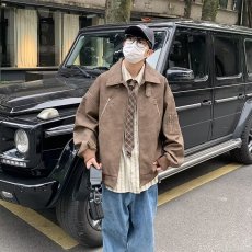 批发美式复古拉链潮牌皮夹克机车服男士秋<b class='q'>冬</b>设计感痞帅宽松外套