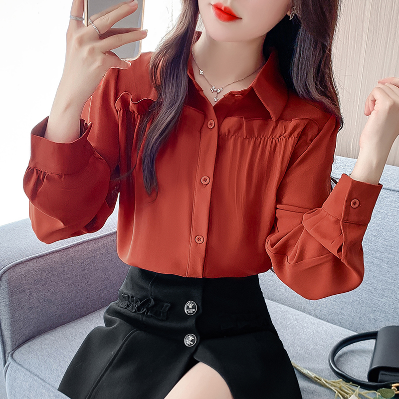 MY70175# 纯色宽松遮肚子长袖衬衫女新款时尚洋气减龄女裝貨源服裝批發