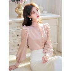 批发有货 2026春秋季新款法式木耳边立领长袖衬衫女<b class='q'>甜美</b>减龄上衣