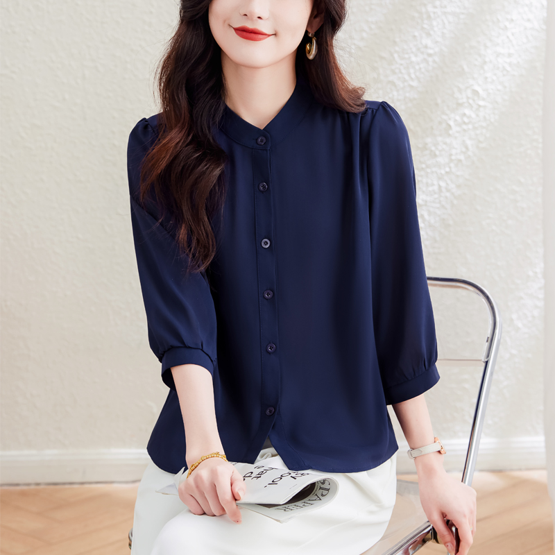 실제 촬영 2025 년 여름 새로운 외국 가스 일곱 분 소매 맨위 기질 연령 감소 소매 여성 셔츠