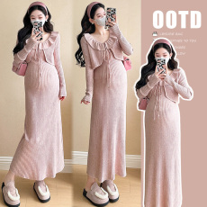 批发实拍  早秋款 显高显瘦 木耳边绑绳开衫+吊带裙两件套孕妇装