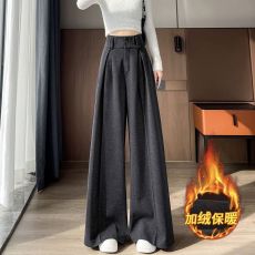 批发加绒加厚灰色毛呢<b class='q'>阔腿裤</b>女秋冬高级感垂感西<b class='q'>装</b><b class='q'>裤</b>宽松休闲拖地裙<b class='q'>裤</b>